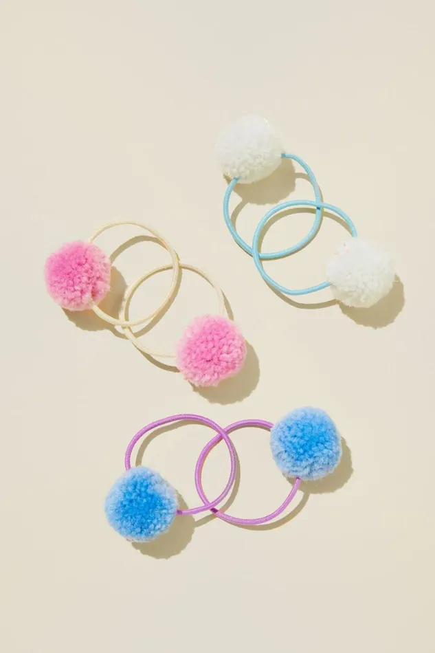Girls 214 Hair Accessories Cotton On Pom Pom Hairties Morning Bluepale Violet