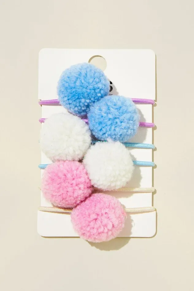 Girls 214 Hair Accessories Cotton On Pom Pom Hairties Morning Bluepale Violet