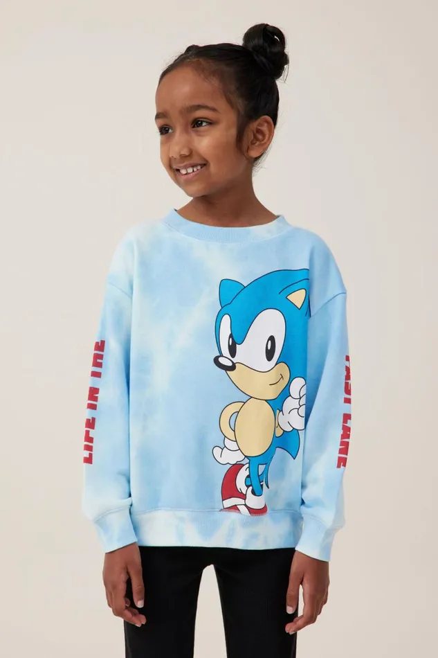 Girls 214 Sweatshirts and Sweatpants Cotton On License Dusty Fleece Crew Neck Lcn Seg Sonic Life In The Fast Lanesky Haze