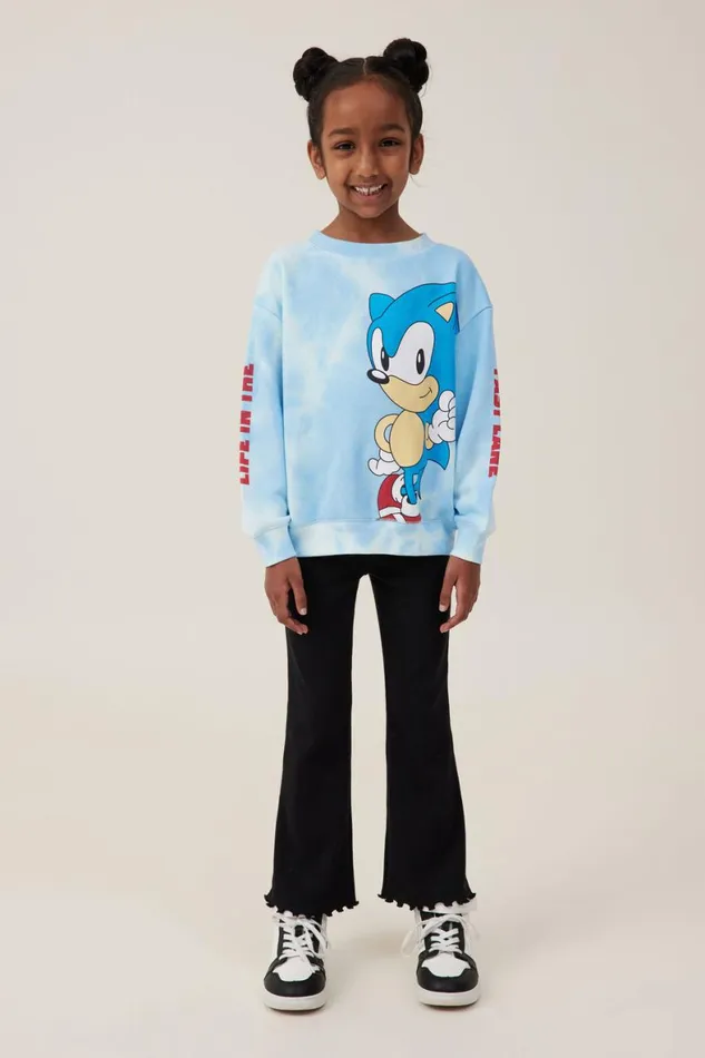Girls 214 Sweatshirts and Sweatpants Cotton On License Dusty Fleece Crew Neck Lcn Seg Sonic Life In The Fast Lanesky Haze