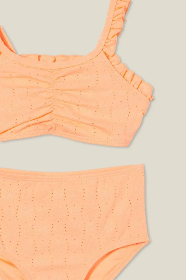 Girls 214 Swimwear Cotton On Jasmina Bikini Tropical Orange Broderie