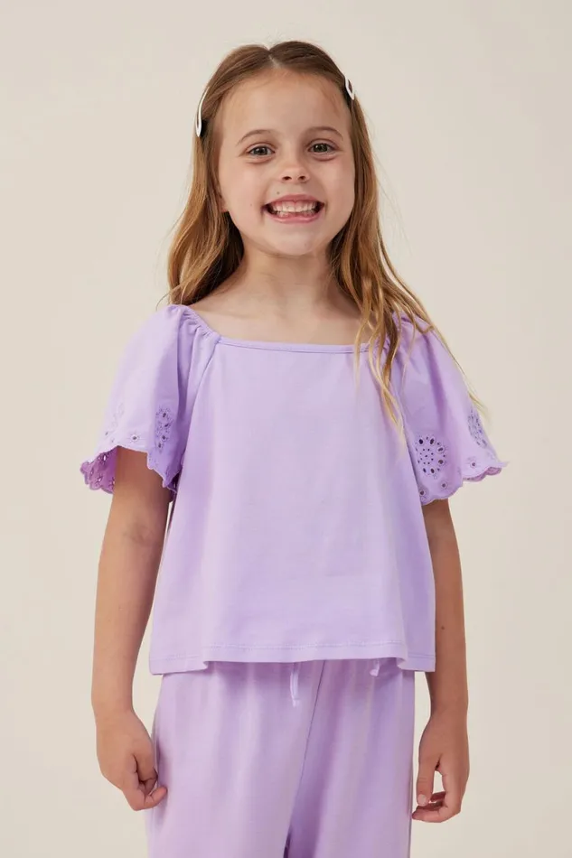 Girls 214 Tops and TShirts Cotton On Ava Short Sleeve Top Lilac Drop