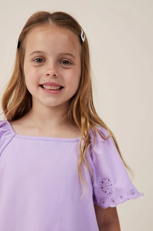 Girls 214 Tops and TShirts Cotton On Ava Short Sleeve Top Lilac Drop