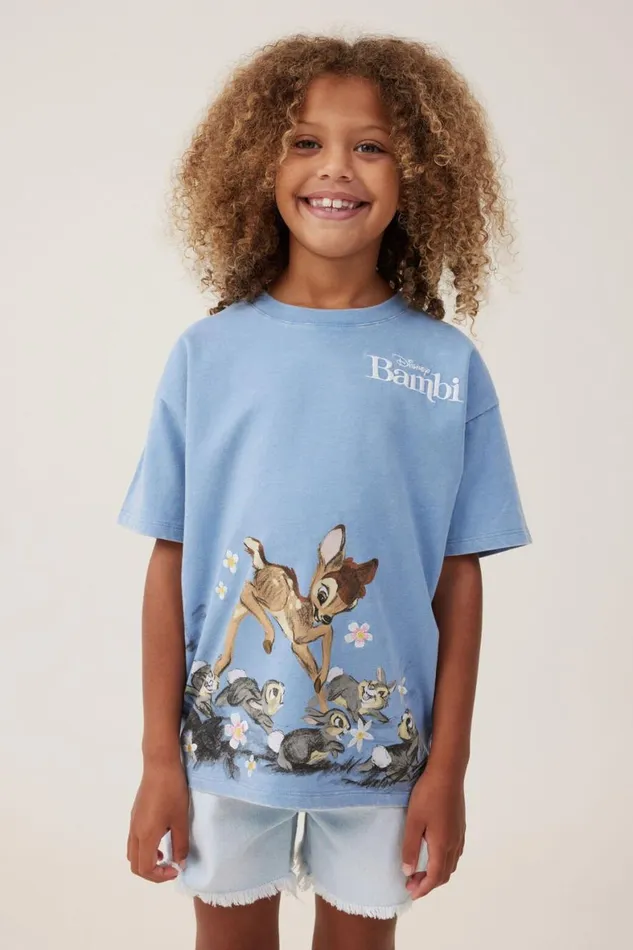 Girls 214 Tops and TShirts Cotton On License Drop Shoulder Short Sleeve Tee Lcn Dis Bambidusty Blue