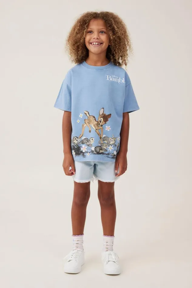 Girls 214 Tops and TShirts Cotton On License Drop Shoulder Short Sleeve Tee Lcn Dis Bambidusty Blue