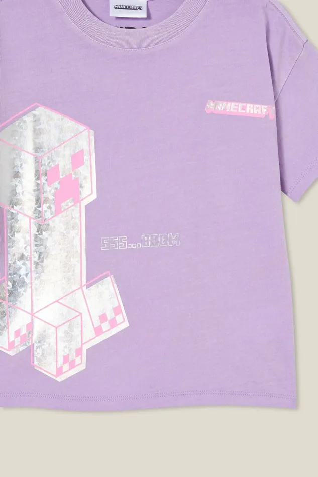 Girls 214 Tops and TShirts Cotton On License Drop Shoulder Short Sleeve Tee Lcn Min Minecraft Creeperlilac Drop