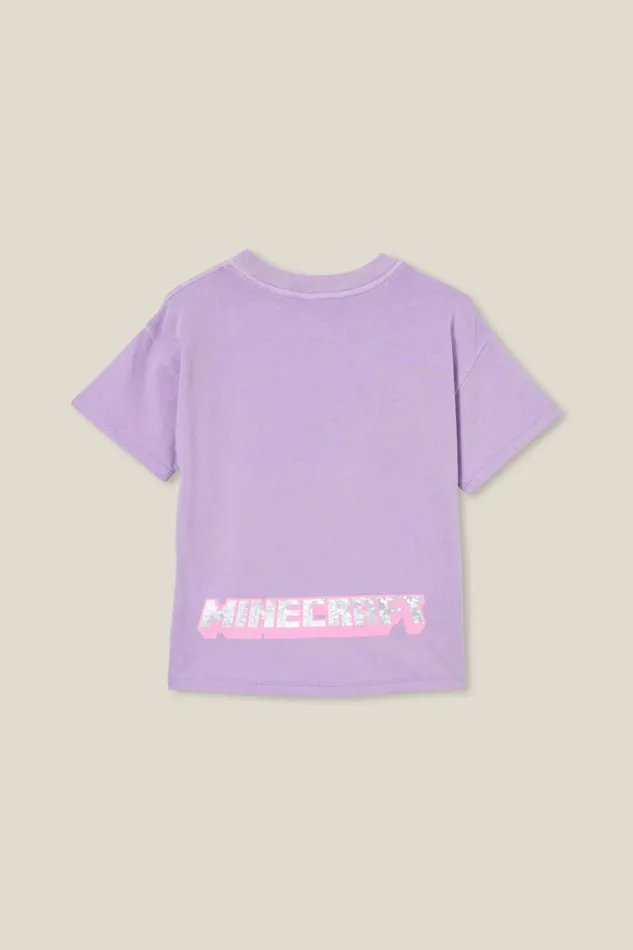 Girls 214 Tops and TShirts Cotton On License Drop Shoulder Short Sleeve Tee Lcn Min Minecraft Creeperlilac Drop