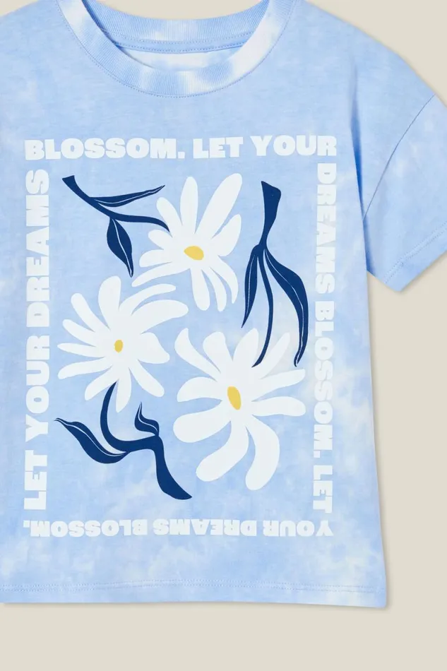 Girls 214 Tops and TShirts Cotton On Poppy Short Sleeve Print Tee Dusk Blue Tie Dyedreams Blossom