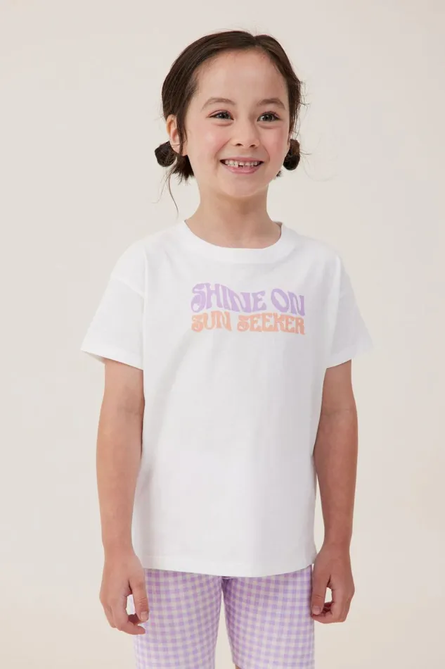 Girls 214 Tops and TShirts Cotton On Poppy Short Sleeve Print Tee Vanillashine On Sun Seeker