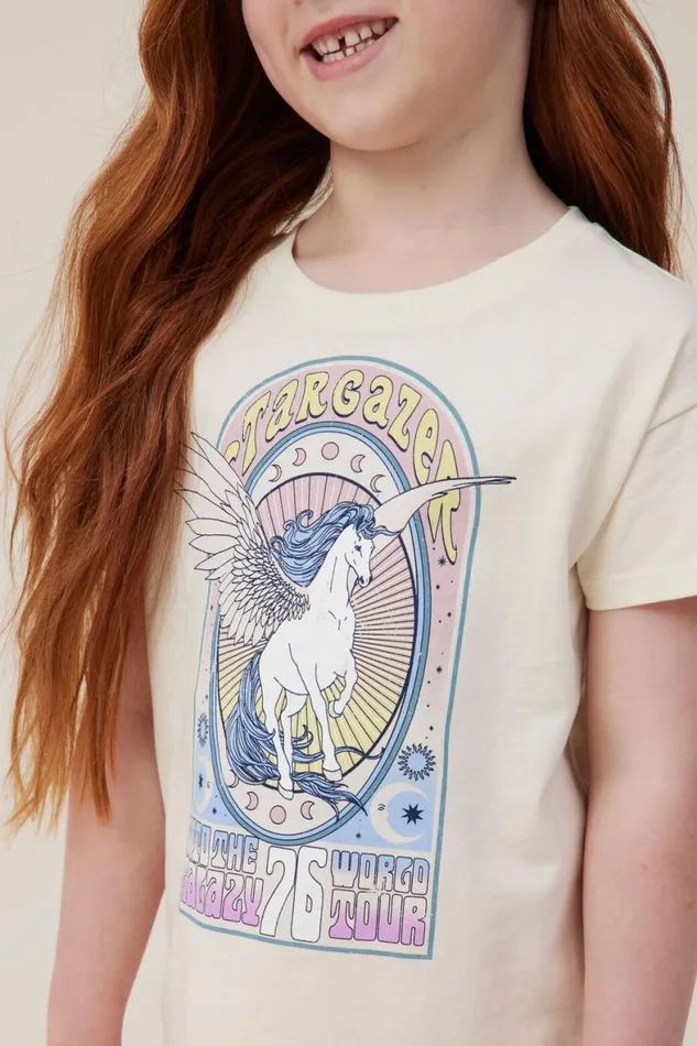 Girls 214 Tops and TShirts Cotton On Poppy Short Sleeve Print Tee Zephyrunicorn Stargazer
