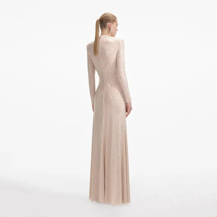 Gold Rhinestone Mesh Cut Out Maxi Dress Women Self Portrait Bride Gold Rhinestone Mesh Cut Out Maxi Dress Women Self Portrait Bride