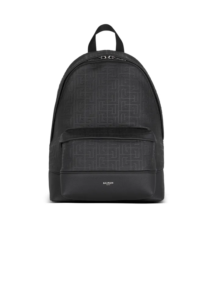 Grained Leather Backpack Black Men Balmain Bags And Backpacks