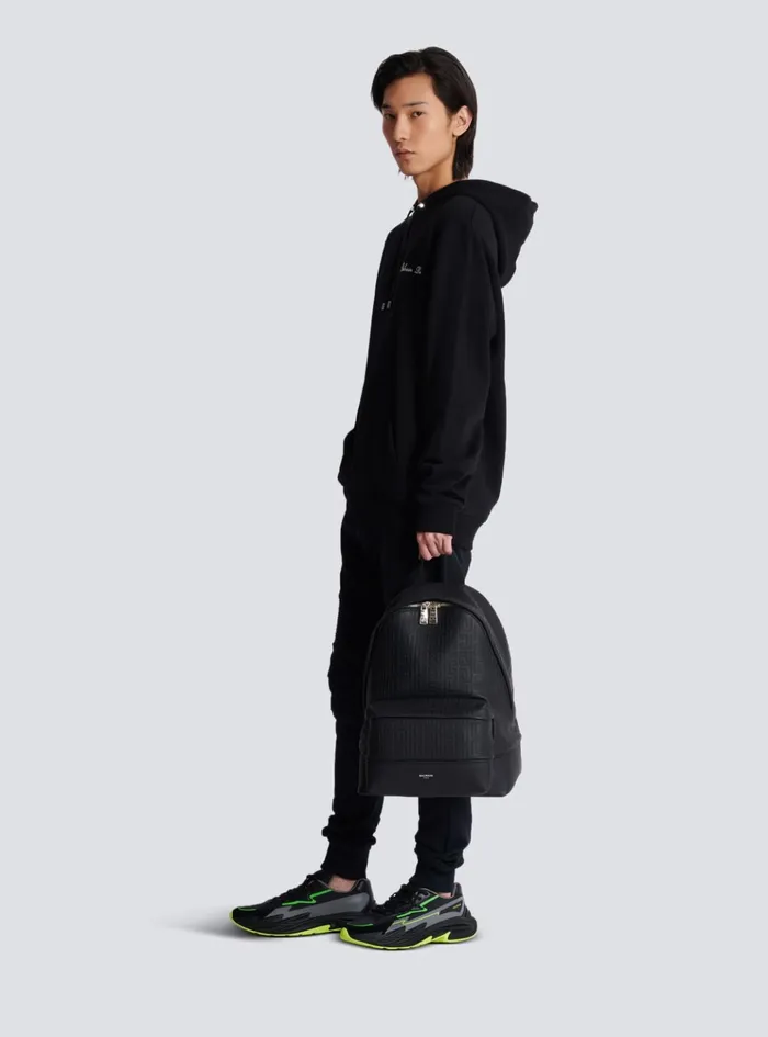 Grained Leather Backpack Black Men Balmain Bags And Backpacks