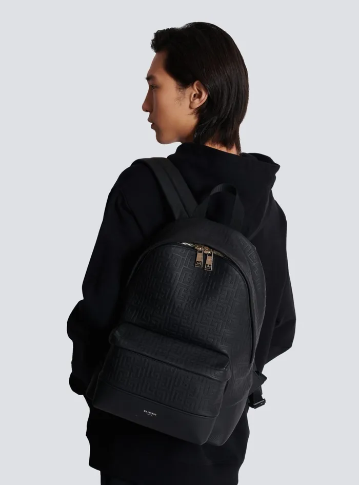 Grained Leather Backpack Black Men Balmain Bags And Backpacks
