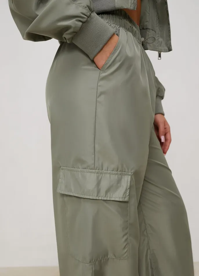 Gym King Cargos Women Satin Cargo Pants 8211 Dusky Sage