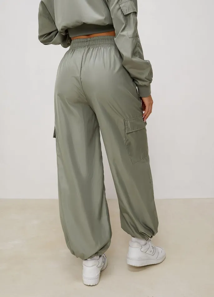 Gym King Cargos Women Satin Cargo Pants 8211 Dusky Sage