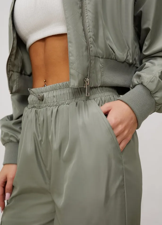 Gym King Cargos Women Satin Cargo Pants 8211 Dusky Sage