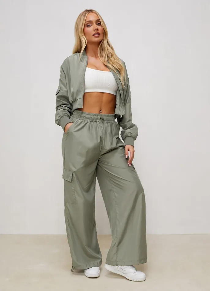 Gym King Cargos Women Satin Cargo Pants 8211 Dusky Sage