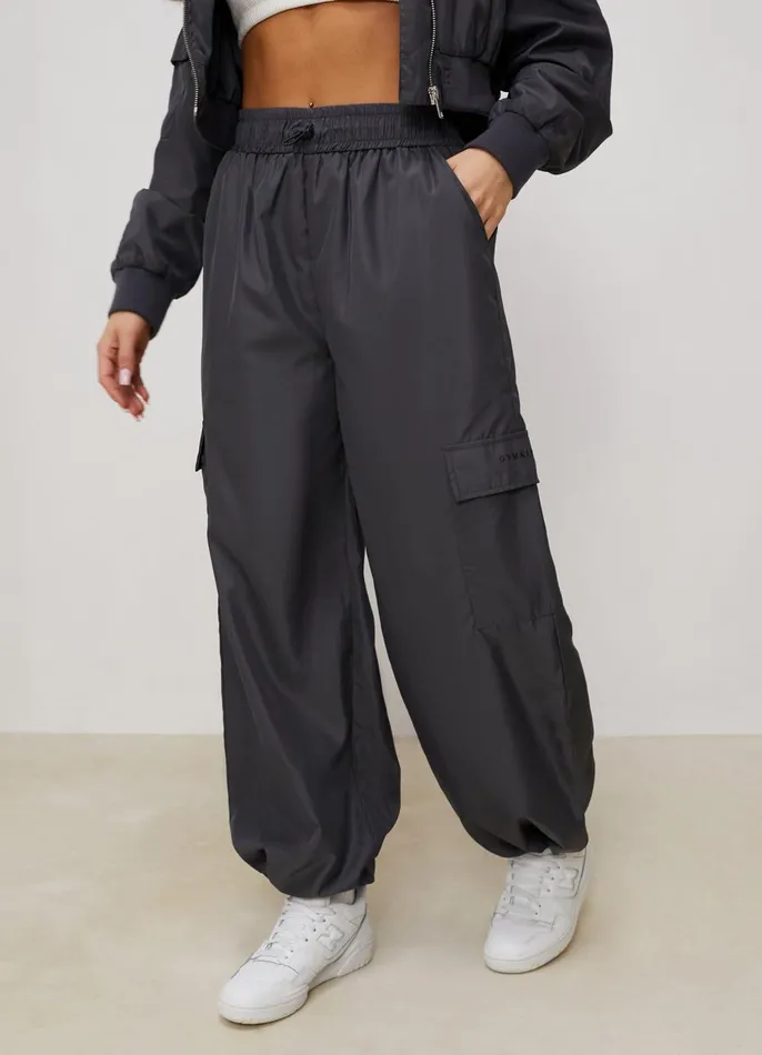 Gym King Cargos Women Satin Cargo Pants 8211 Graphite