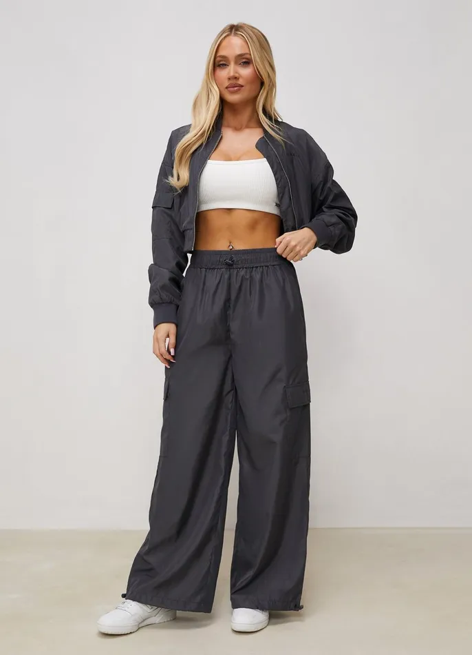 Gym King Cargos Women Satin Cargo Pants 8211 Graphite