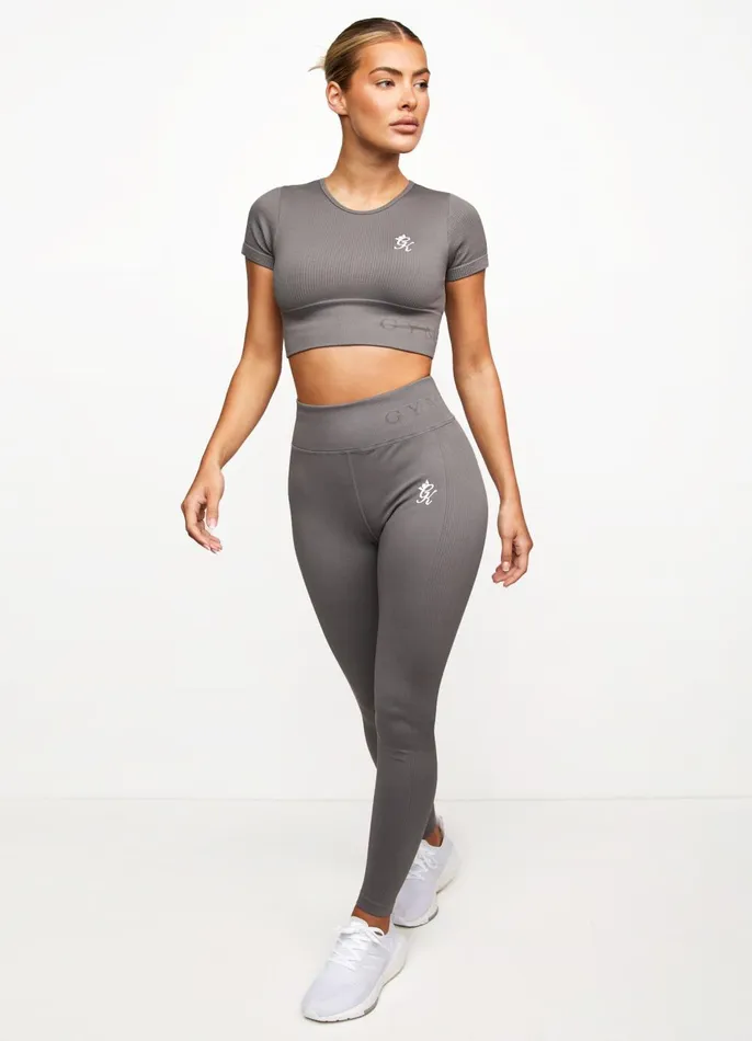 Gym King Gymwear Women Formation Seamless Rib Short Sleeve Top 8211 Gunmetal