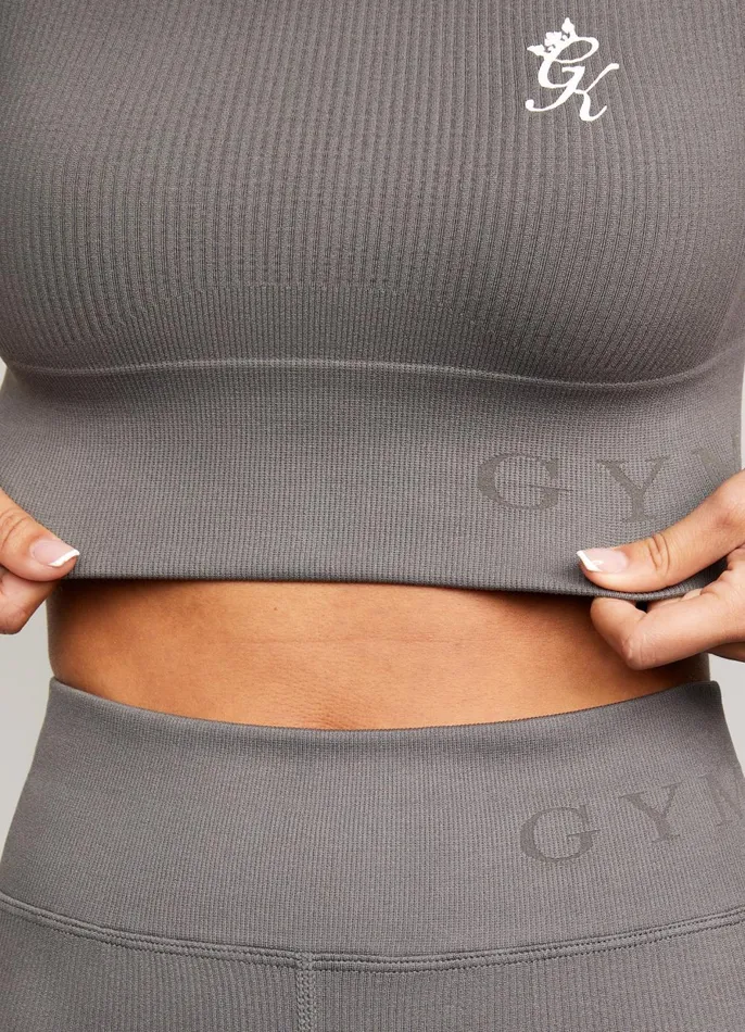 Gym King Gymwear Women Formation Seamless Rib Short Sleeve Top 8211 Gunmetal