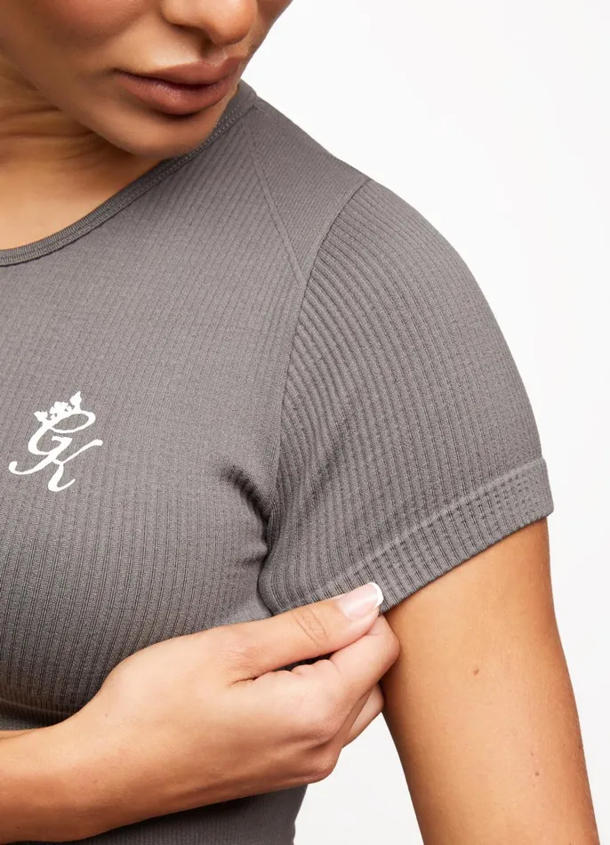 Gym King Gymwear Women Formation Seamless Rib Short Sleeve Top 8211 Gunmetal