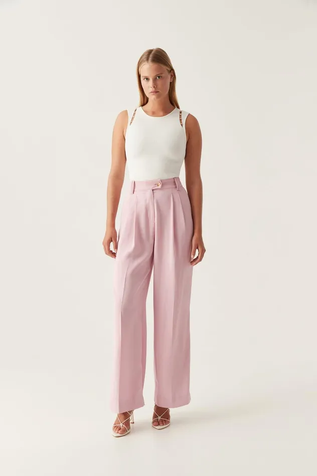 Harlem Pleat Front Pant Chalk Pink Women Aje Pants