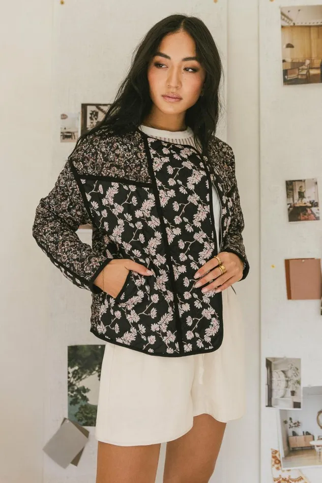 Hermione Quilted Floral Jacket Black Women Bohme Outerwear