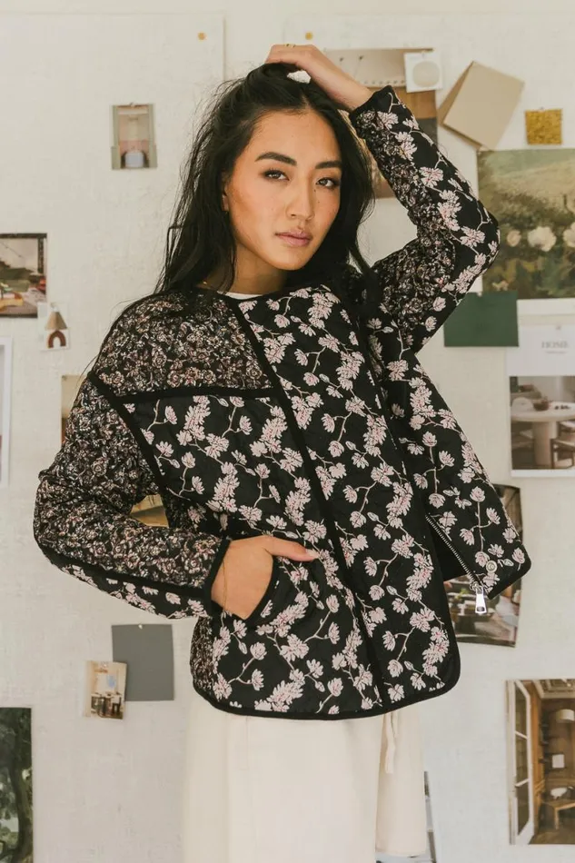 Hermione Quilted Floral Jacket Black Women Bohme Outerwear