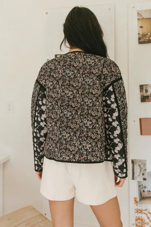 Hermione Quilted Floral Jacket Black Women Bohme Outerwear