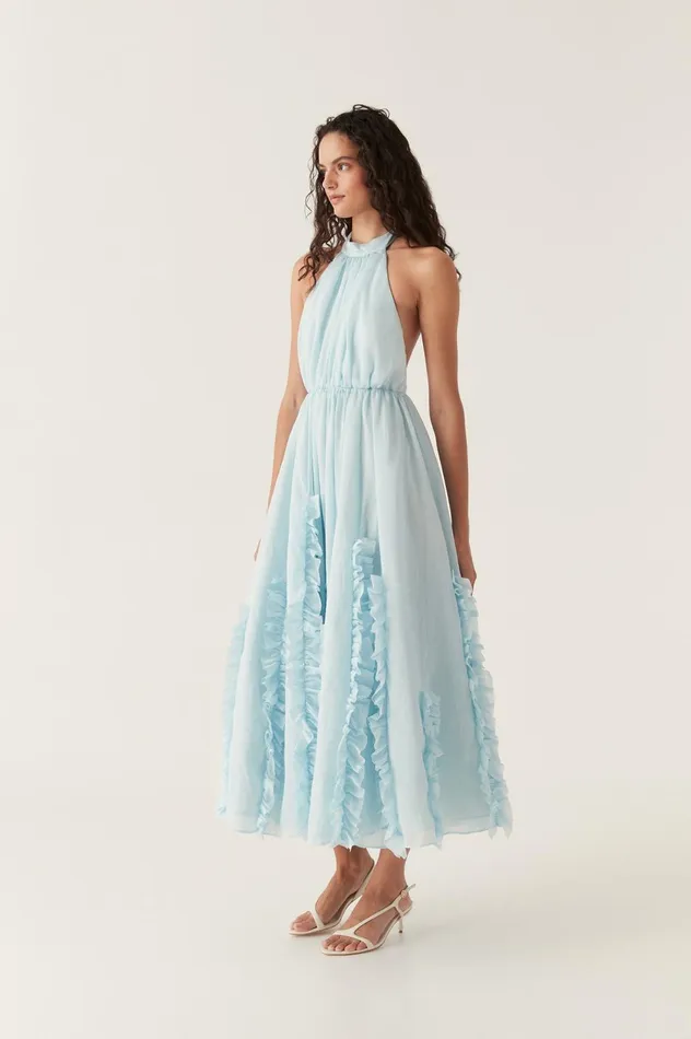Hilma Frill Maxi Halter Dress Pale Blue Women Aje Maxi Dresses