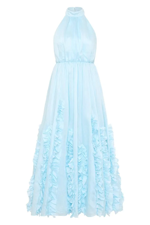 Hilma Frill Maxi Halter Dress Pale Blue Women Aje Maxi Dresses