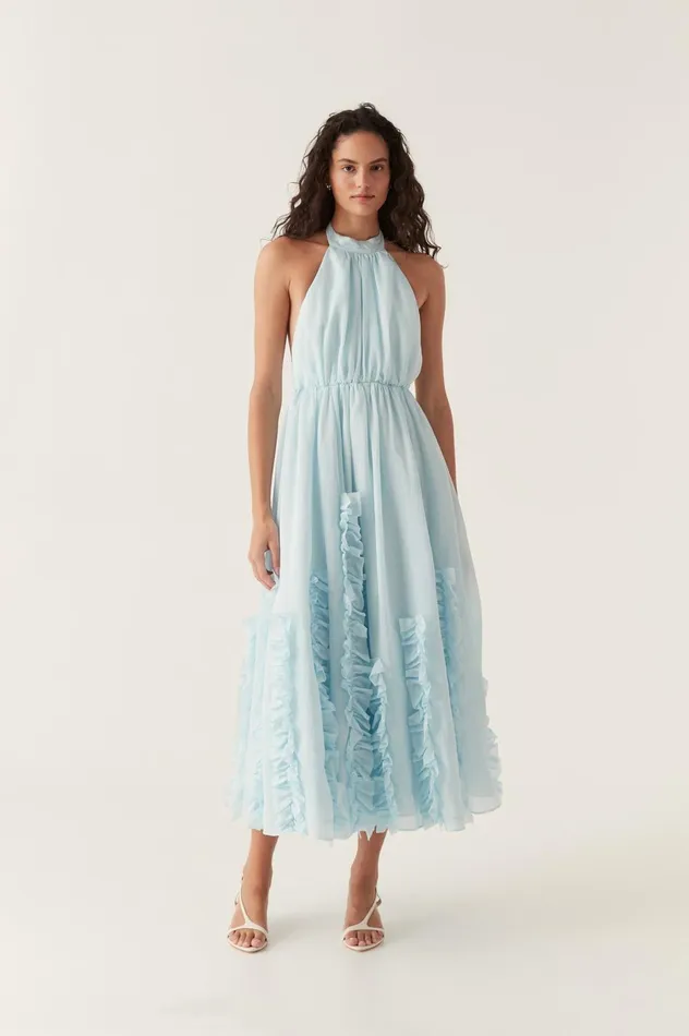 Hilma Frill Maxi Halter Dress Pale Blue Women Aje Maxi Dresses
