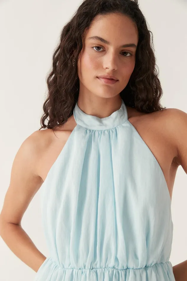 Hilma Frill Maxi Halter Dress Pale Blue Women Aje Maxi Dresses
