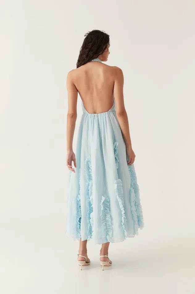 Hilma Frill Maxi Halter Dress Pale Blue Women Aje Maxi Dresses