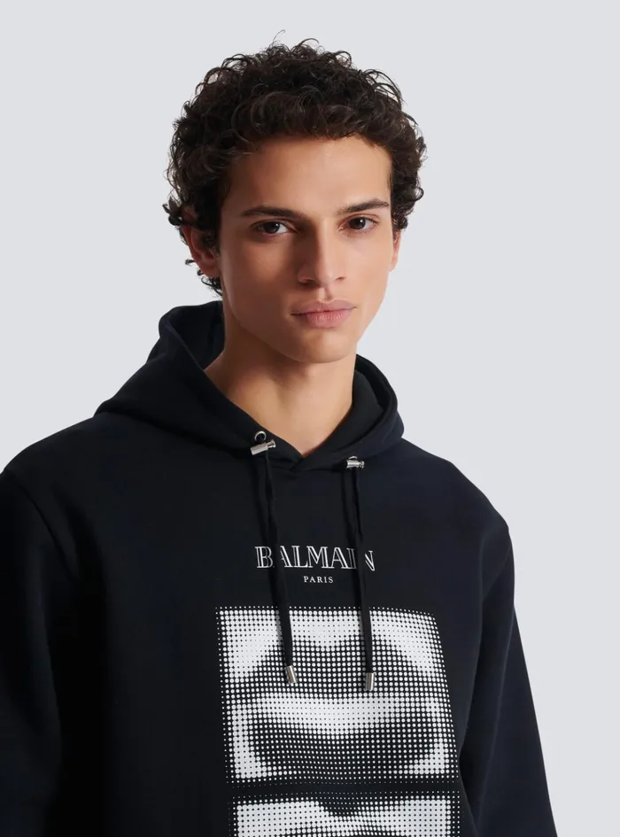 Hoodie With Vintage Lips Print Black Men Balmain Sweatshirts