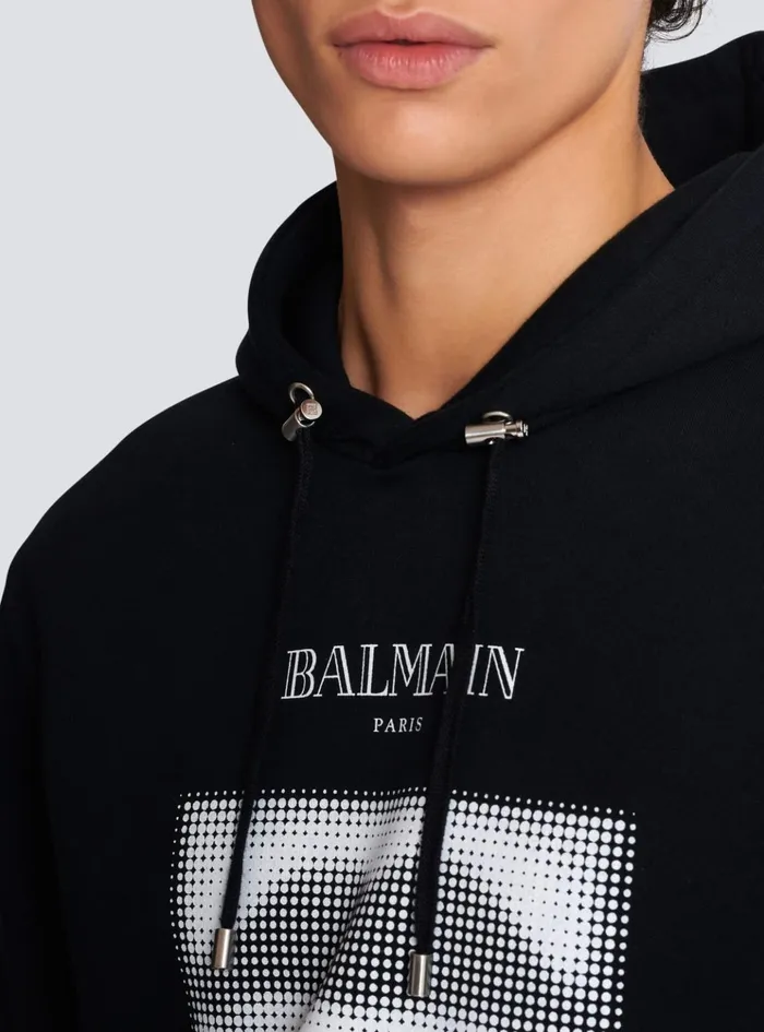 Hoodie With Vintage Lips Print Black Men Balmain Sweatshirts