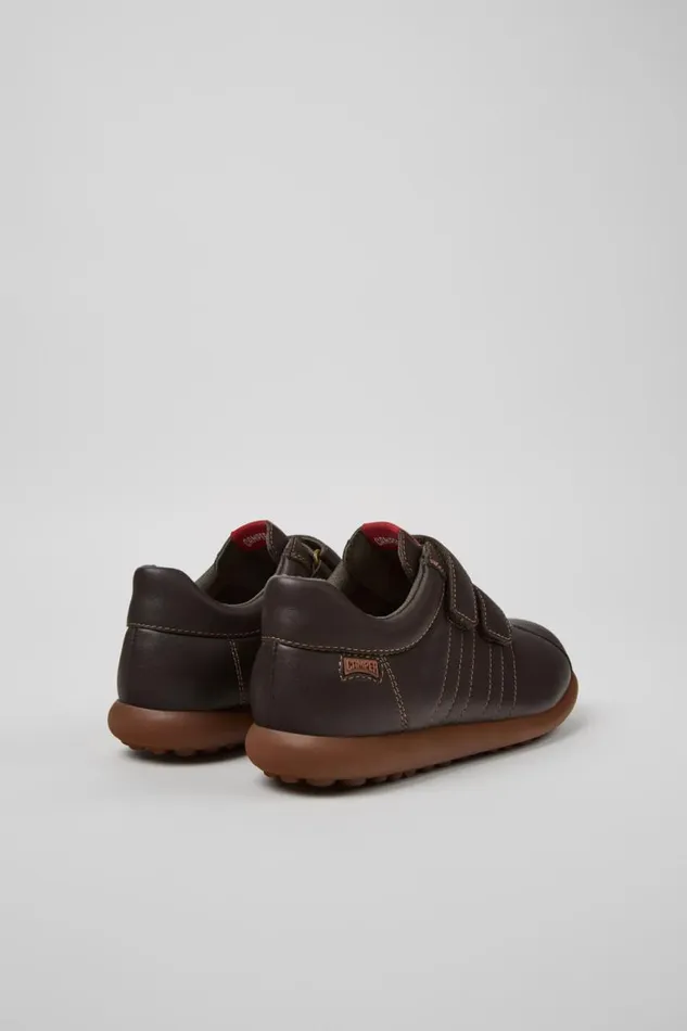 Hook And Loop Kids Camper Pelotas Dark Brown Leather And Textile Shoes