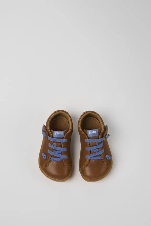 Hook And Loop Kids Camper Peu Brown Leather Shoes Hook And Loop Kids Camper Peu Brown Leather Shoes