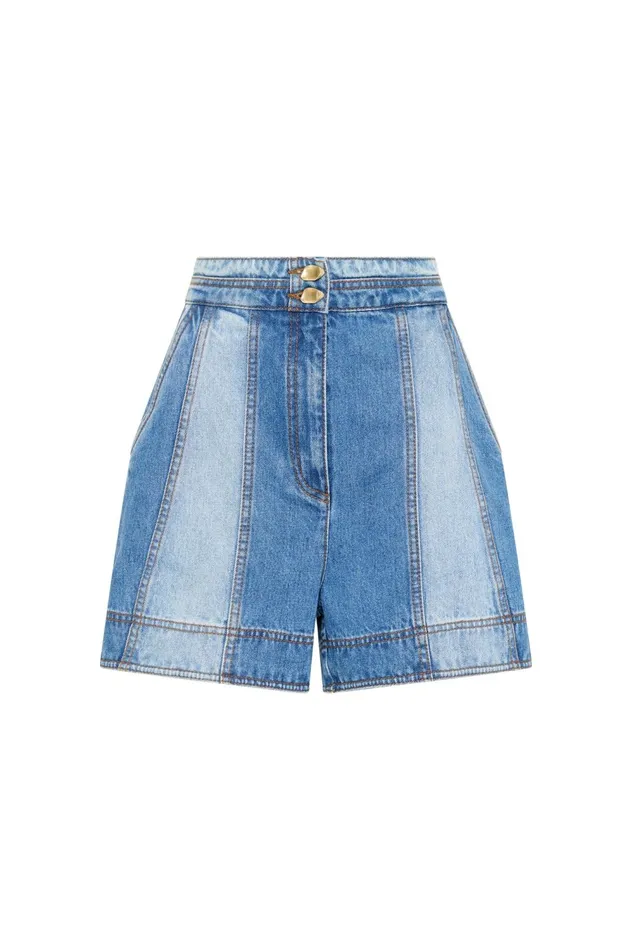 Ines Panelled Denim Shorts Twin Tone Indigo Women Aje Shorts