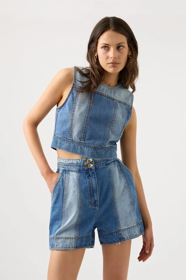 Ines Panelled Denim Shorts Twin Tone Indigo Women Aje Shorts