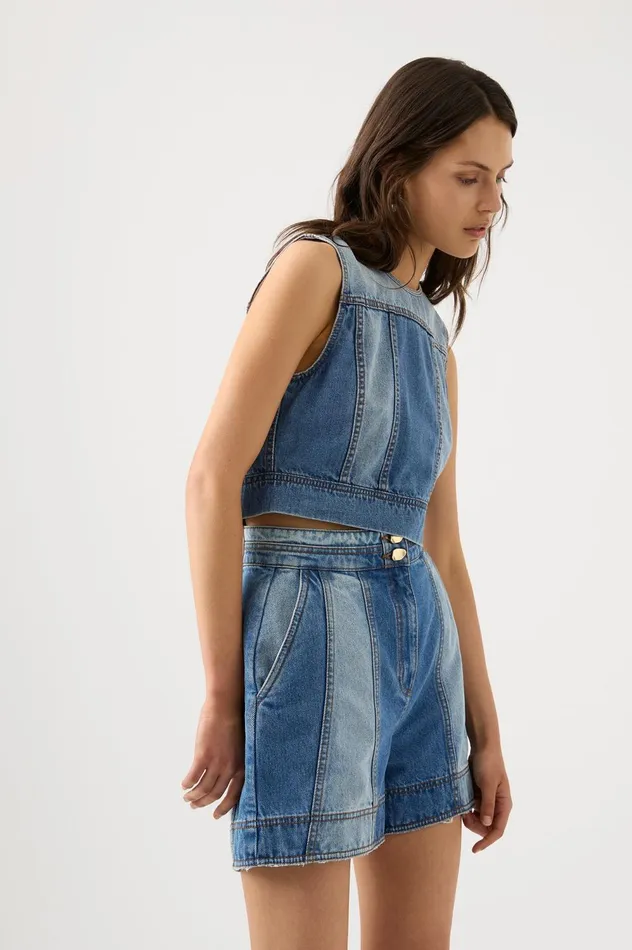 Ines Panelled Denim Shorts Twin Tone Indigo Women Aje Shorts