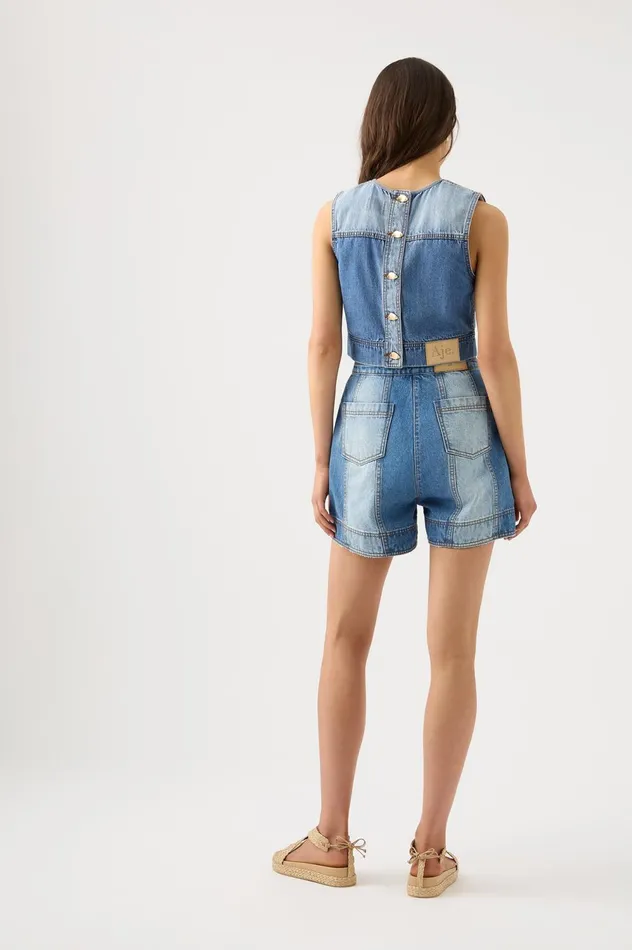 Ines Panelled Denim Shorts Twin Tone Indigo Women Aje Shorts