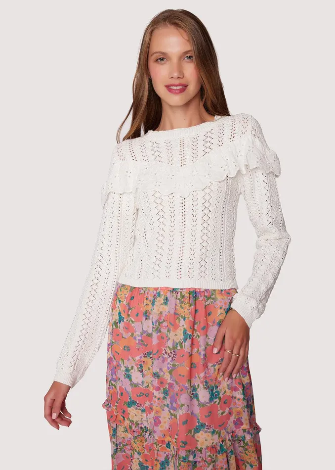 Irina Scallop Lace Pointelle Top Cream Women Lost Wander Tops