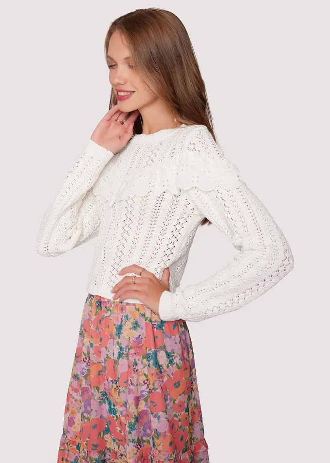 Irina Scallop Lace Pointelle Top Cream Women Lost Wander Tops
