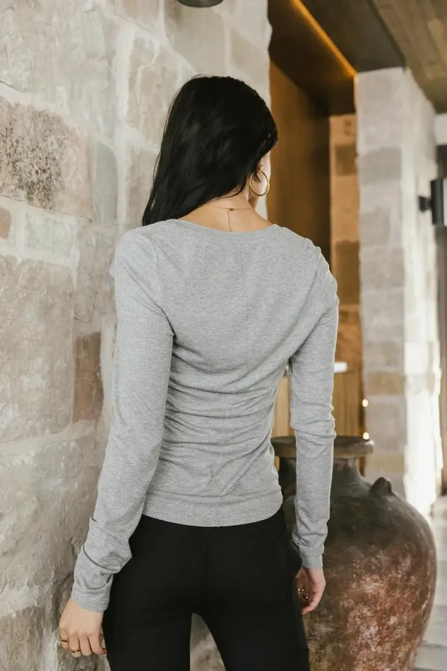 Ivanna Henley Top In Grey Grey Women Bohme Tees and Tanks