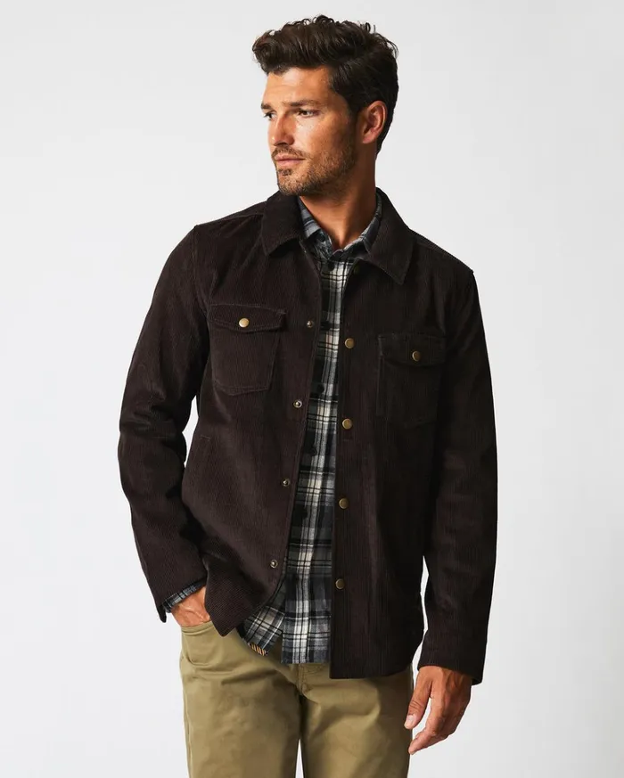 Jackets and Outerwear Men Billy Reid Corduroy Mo Shirt Jacket Chocolate