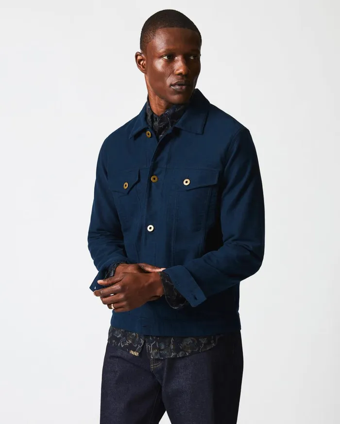 Jackets and Outerwear Men Billy Reid Moleskin Tupelo Trucker Jacket Carbon Blue