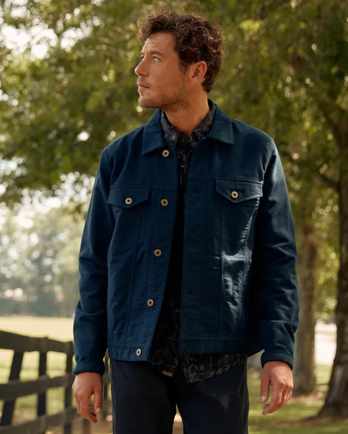 Jackets and Outerwear Men Billy Reid Moleskin Tupelo Trucker Jacket Carbon Blue
